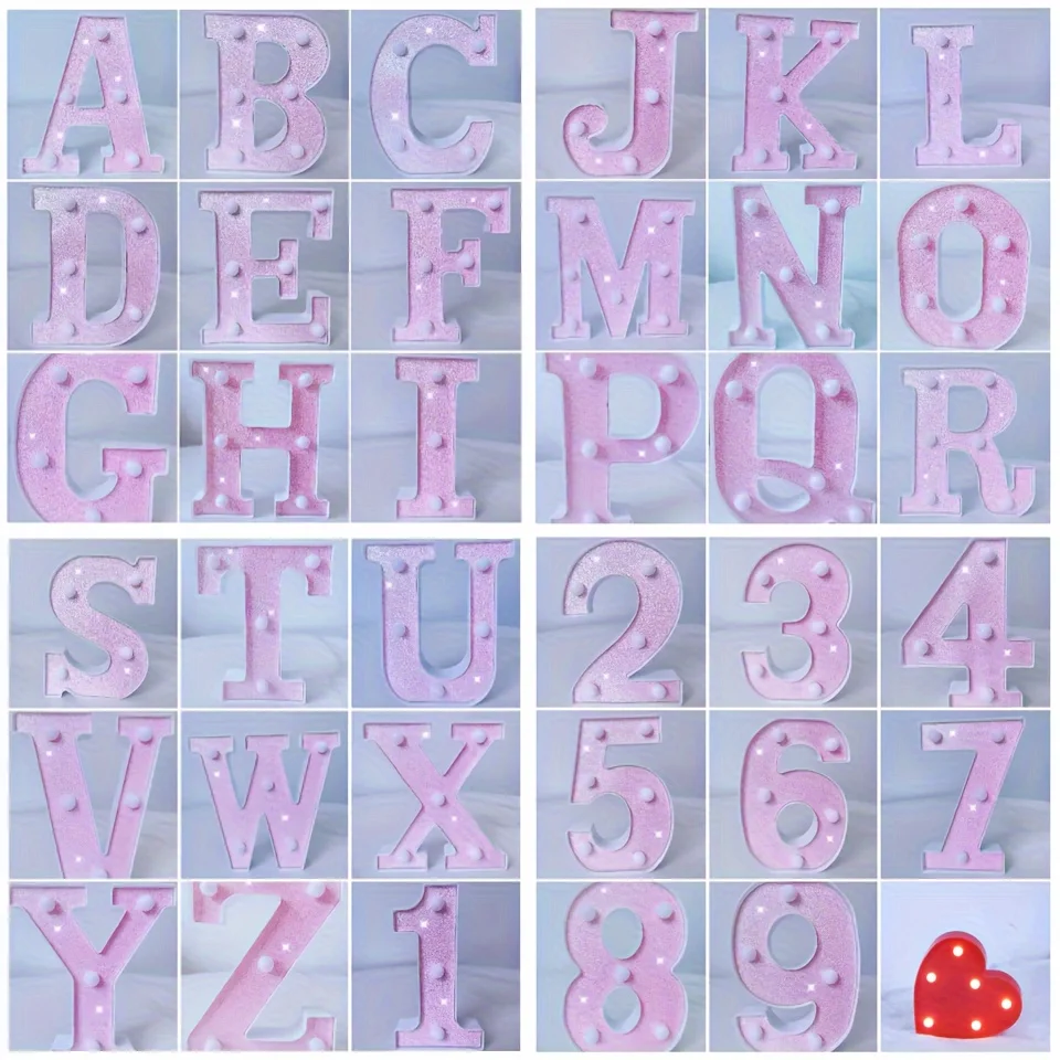 1 pc LED Letter Lights Glitter Alphabet Light Up Letter Sign Night Light Gifts Birthday Wedding Christmas Party Decoration