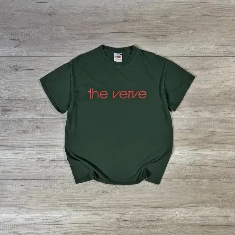 Vintage The Verve Logo T Shirt 00s British Rock Band Green Fruit of Loom