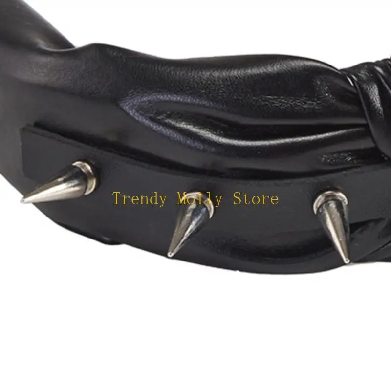 N5KB BONT BONT BONT BONT BONT สำหรับผู้หญิง PU หนังแถบคาดศีรษะที่มีแถบคาดศีรษะแบบกอธิค Tiaras