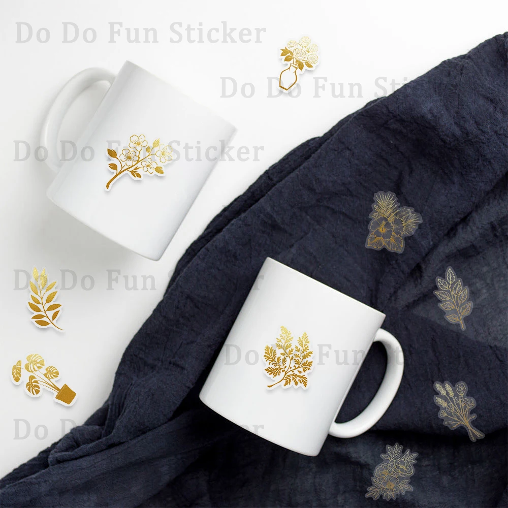 50 قطعة جميلة ورومانسية الذهب نبات زهرة PET ملصق الديكور الإبداعي سجل القصاصات كوب ماء جراب هاتف الغيتار ملصق يدوي الصنع