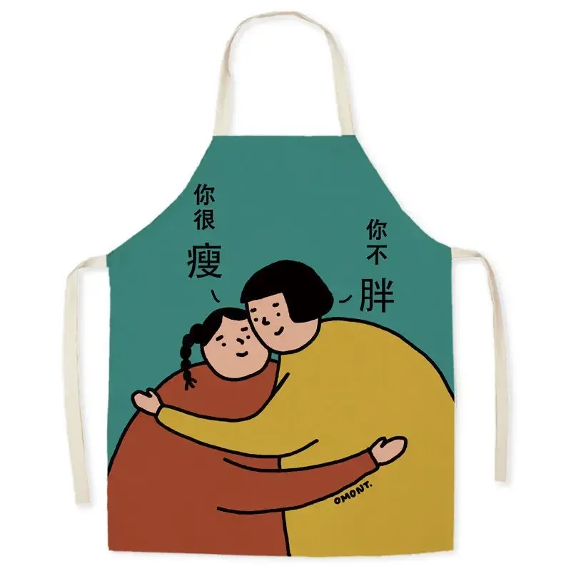 Chubby Cute Cartoon Linen Sleeveless Aprons for Women Fashion Apron Kitchen Cooking Accessories Delantal Cocina Tablier Cuisine