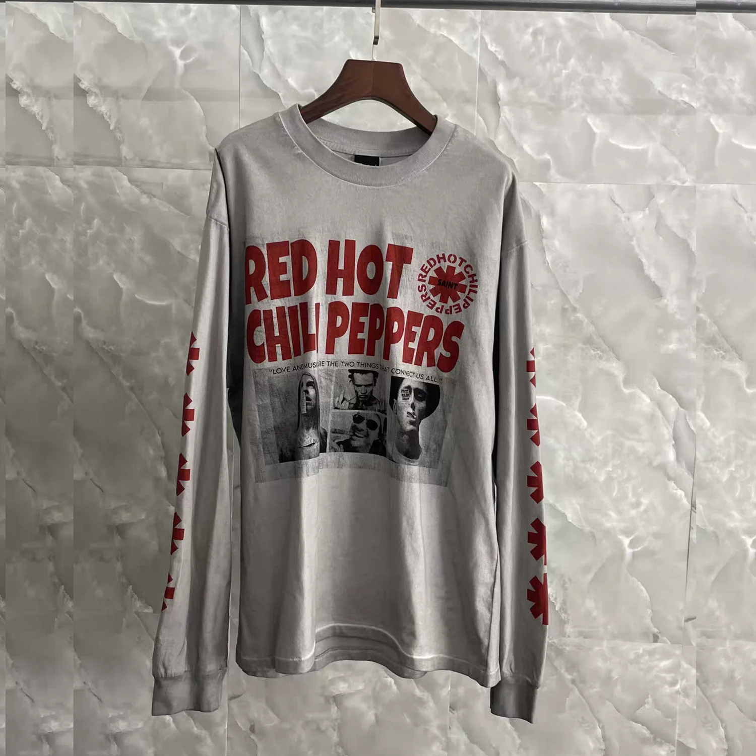 Washed SAINT RED HOT CHILI PEPPERS RHCP T Shirt Men Women Best Quality Long Sleeves Tee Tops T-Shirt