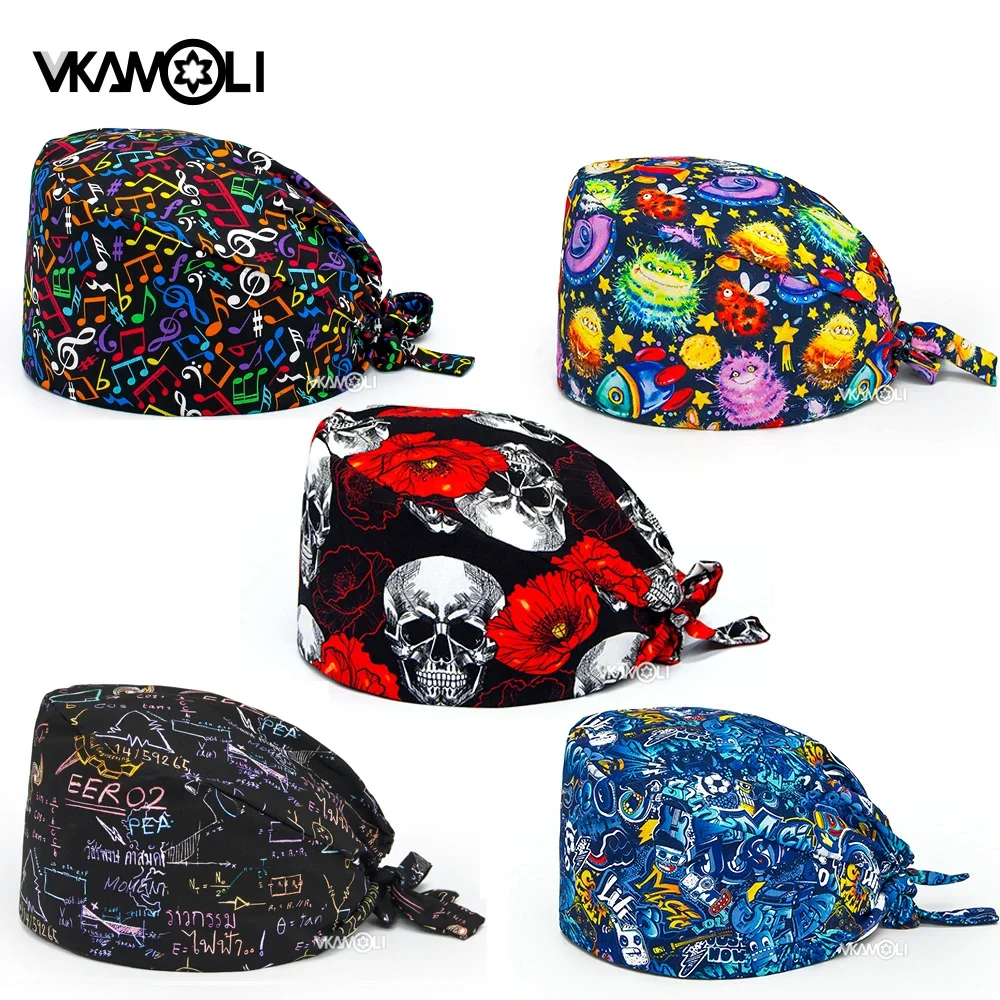 Women and Men Scrub Cap Pet shop Working Hat with Sweatband Skull Hats scrubs women hat accesorios medicos