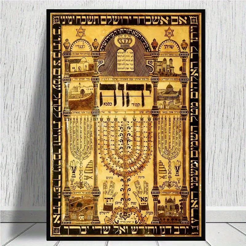 2D Metal Sign, Kabbalah Amulet Hebrew Bless Wall Art, Modern Home Office Protection Gift