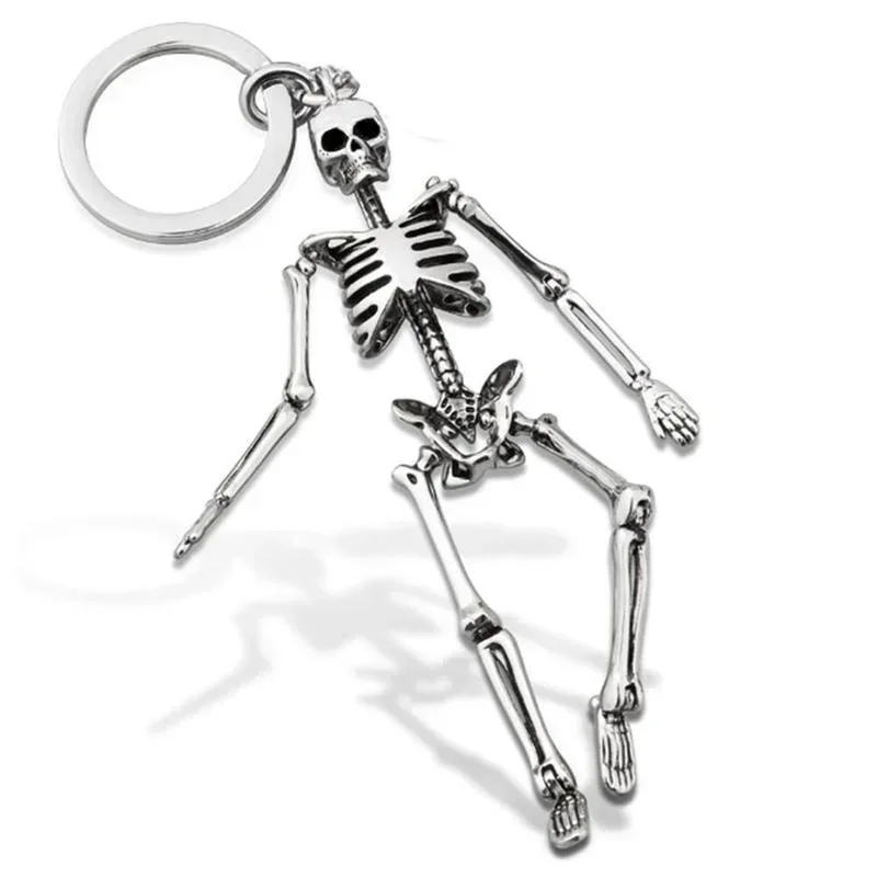 Creative Fashion Gifts Foldable Men Personalized Creative Skull Pendant Key Chain Antique Silver Metal Accessories Decoration