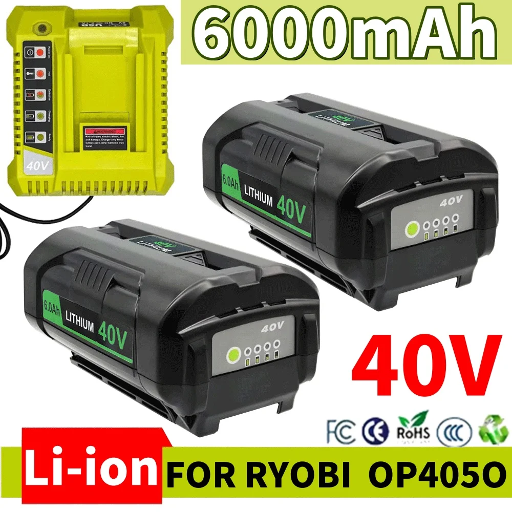 

For Ryobi 6.0Ah 40V Li-ion Battery For OP40401 OP4050A OP4050 RY40502 RY40200 RY40400 Cordless Power Tools