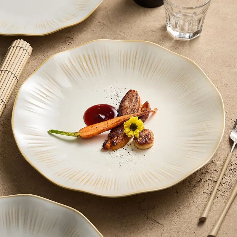 Kiln-Changed Ceramic Plates - High-Aesthetic Flat Dishes for Home, Creative Steak/Western Food & Cold Dish Plating