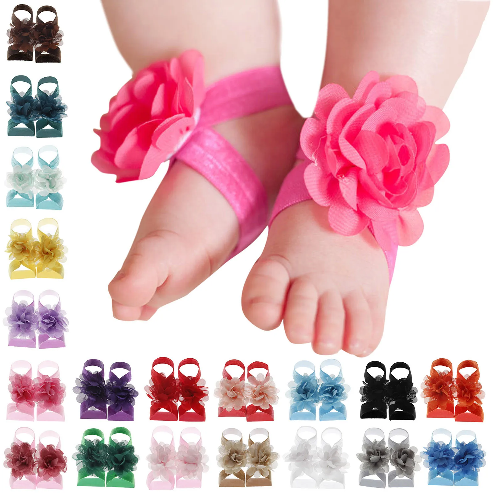 Fashion 2pcs/pair Boutique Chiffon Flower Newborn Toddler Barefoot Sandals Baby Girls Foot Cover Photo Props Kids Accessories