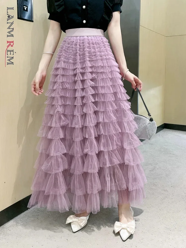 

LANMREM Gauze Cake Skirt For Women Elastic Waist Multilayer Mesh Skirts 2025 Summer And Spring New Female Elegant Clothes 2R2562