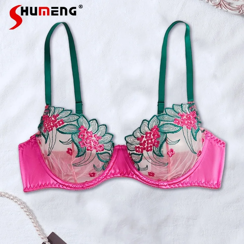 Transparent Three Point Bra Set Pure Desire Sexy Lingerie for Women Push Up Embroidered Underwear with Underwire Female