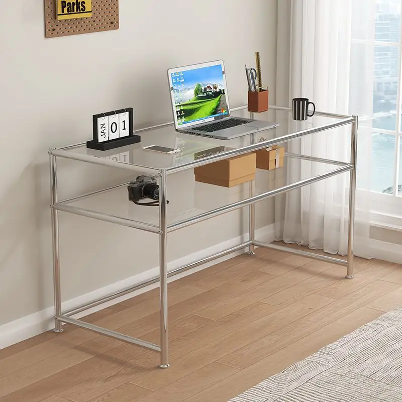 Clothing store stainless steel glass water table promotion table, high-end computer desk, special sale promotion