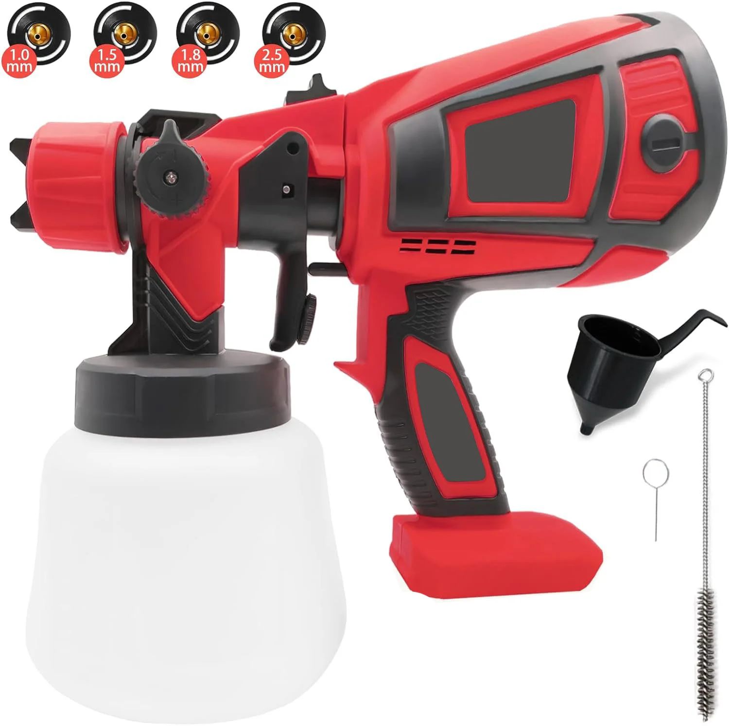 

Cordless HVLP Paint Sprayer with 4 Nozzles 3 Spray Patterns Compatible with Milwaukee 18V Battery 500ml/min Max Flow for DIY Home Painting Furniture Cabinets