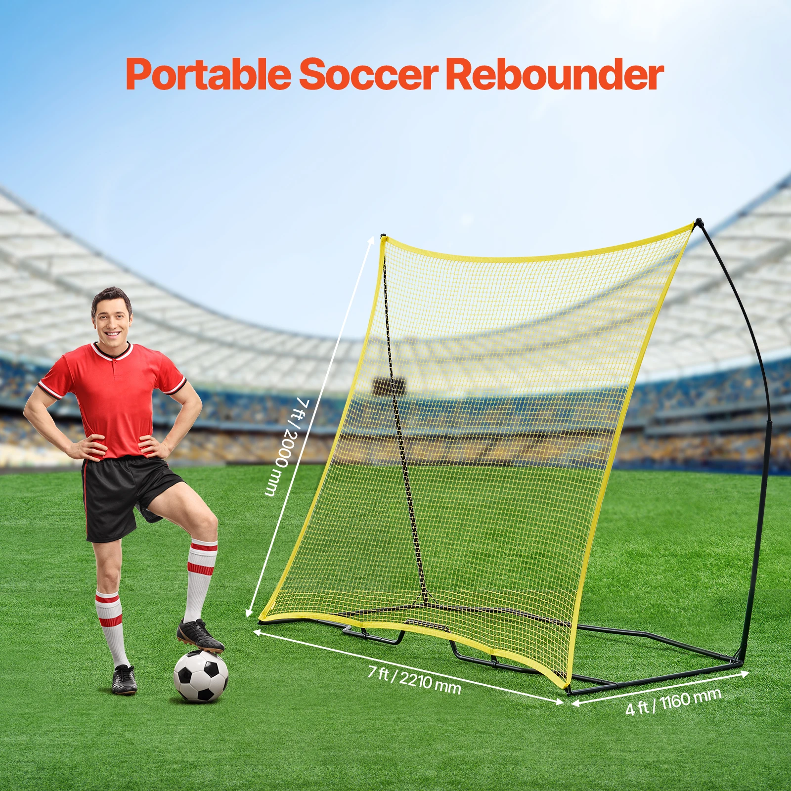 Soccer Rebounder, 7x7FT Iron & Polyester Soccer Practice Equipment, Portable Soccer Trainer, Sports Football Rebounder Wall with Portable Bag, Perfect for Team Solo Training, Passing, Volley