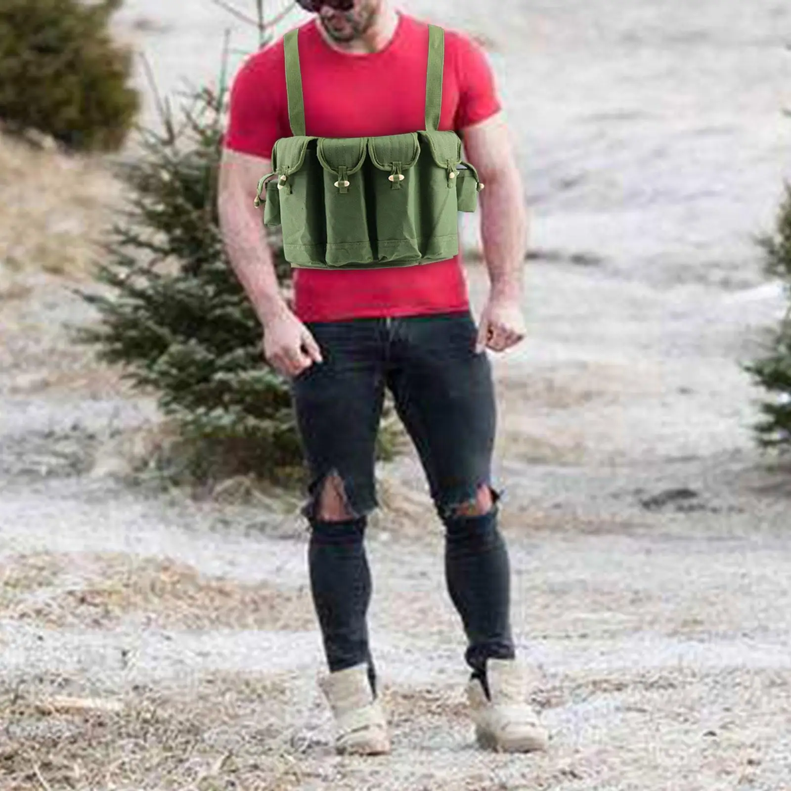 Unisex Chest Rig Bandolier Pouch Backpack Portable Molle Quick Release Storage Bag Vest for Outdoor Hunting CS