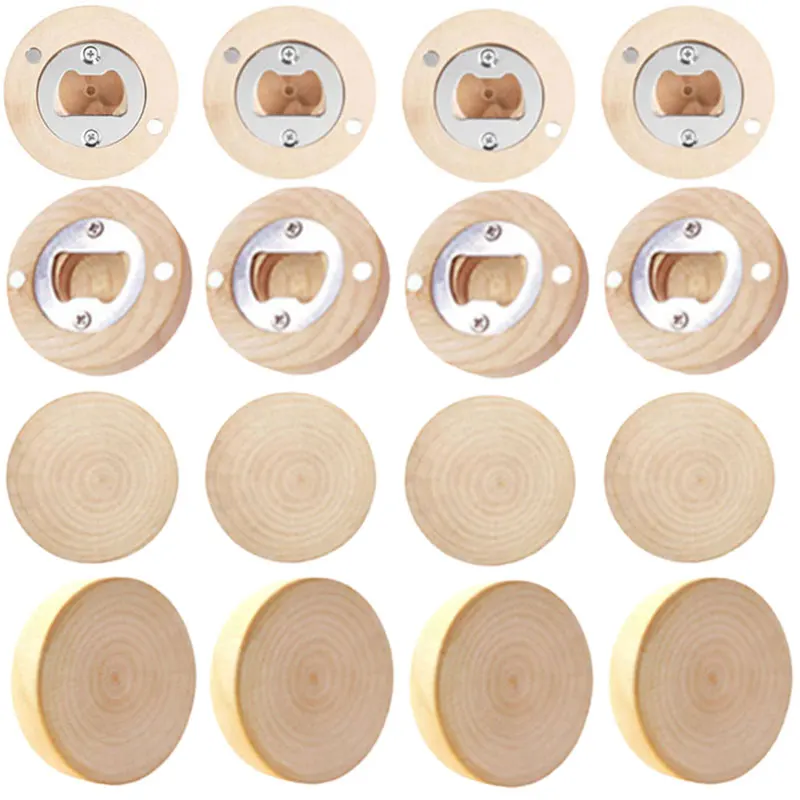 

16Pcs Blank DIY Wooden Round Shape Bottle Opener Coaster Fridge Magnet Decoration Beer Bottle Opener Kitchen Bottle Opener