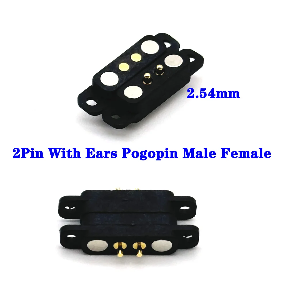 

1Pair 2Pin With Ears Waterproof Spacing 2.54mm Magnetic Pogo Pin Connector Pogopin Male Female Spring Loaded DC Power Socket