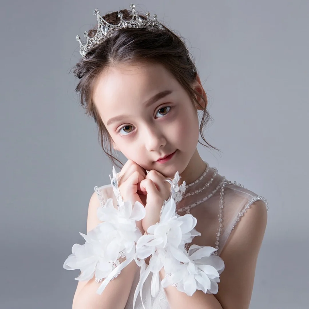 

Girls Princess Gloves Girls Dress Glove Lace Diamond Performance Photography Costume Wedding Accessories for Kids Birthday Gift