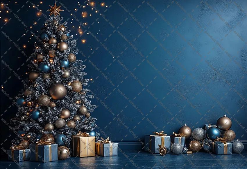 Mehofond التصوير خلفية عيد الميلاد خمر لوحة زرقاء جدار هدية شجرة عيد الميلاد طفل الأسرة صورة ديكور خلفية استوديو الصور