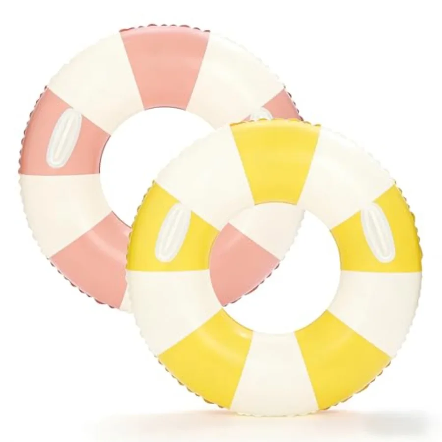 

2 больших надувных круга-плота (35 дюймов) для плавания, вечеринок у бассейна, озера, пляжа, для взрослых, в полоску, надувные матрасы-тубы, плавательные кольца