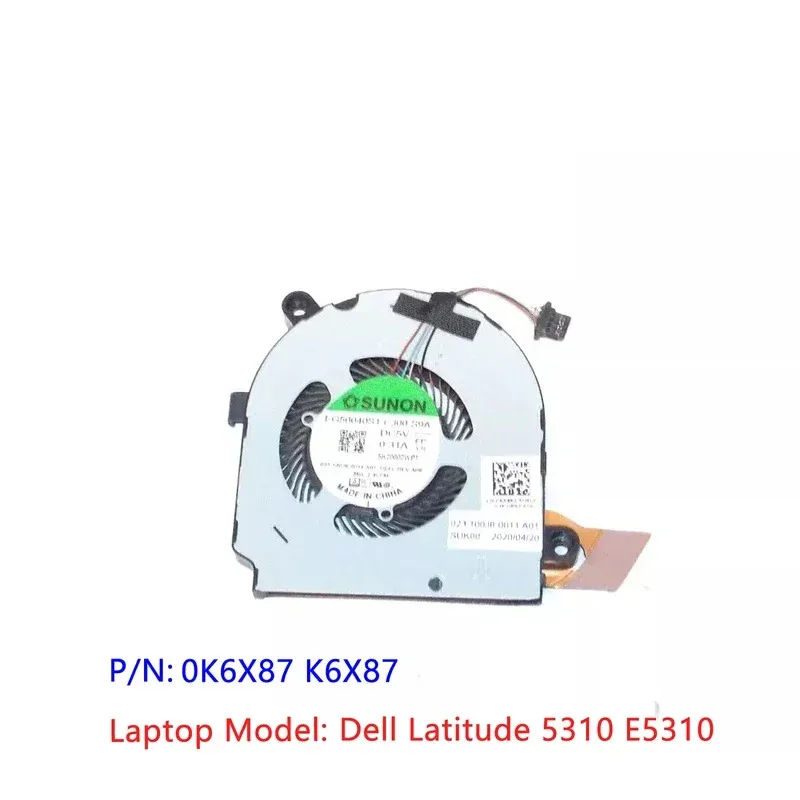 

Черный оригинальный новый вентилятор охлаждения процессора для Dell Latitude 5310 E5310 0K6X87 K6X87 TT