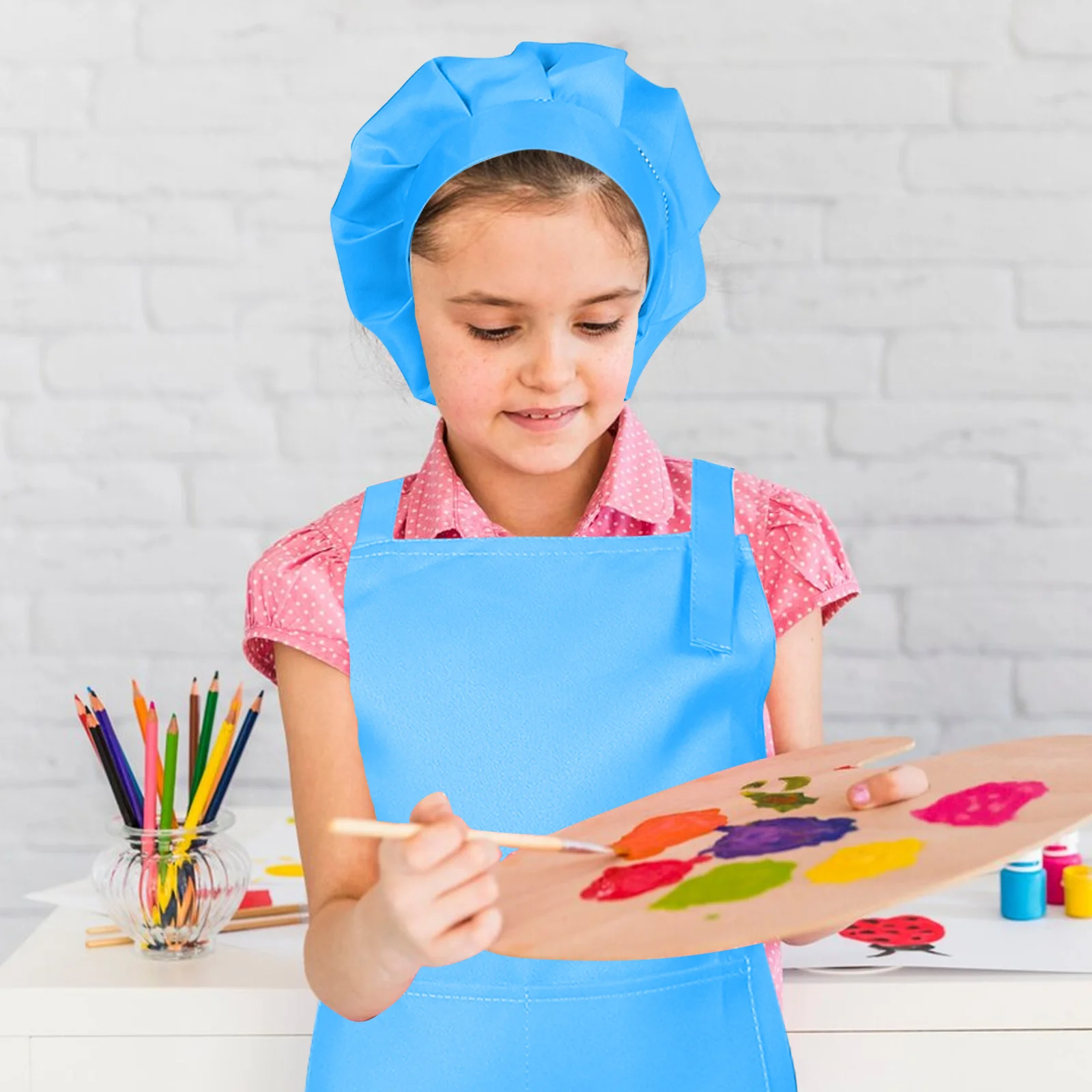 

1 set 1 Set Kids Apron With Adjustable Strap For Cooking Baking Painting Child Kitchen Apron Costume Set Cute Chef Hat Included