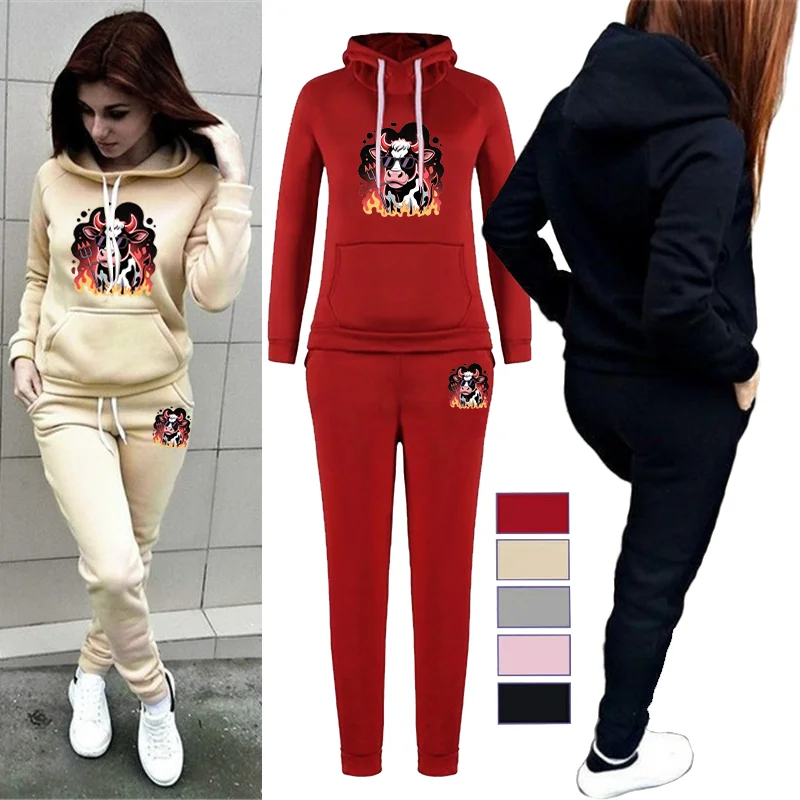 Women's Sportswear Set, Casual Sportswear, High-quality Autumn and Winter Hooded Sweatpants Two-piece Set.