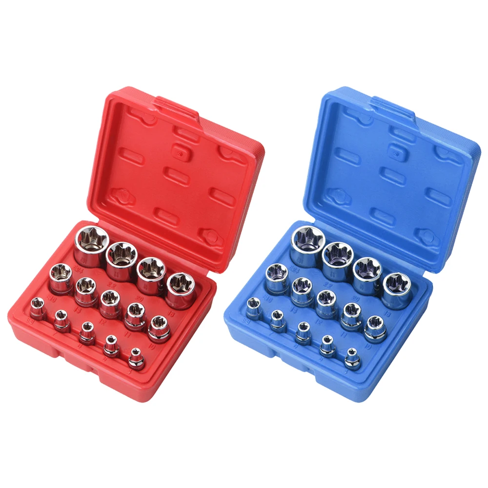 14Pcs E Type Torx Star Female Bit Socket Set Wrench Sockets E4-E24 for Home DIY Metalworking Auto Repair Tools