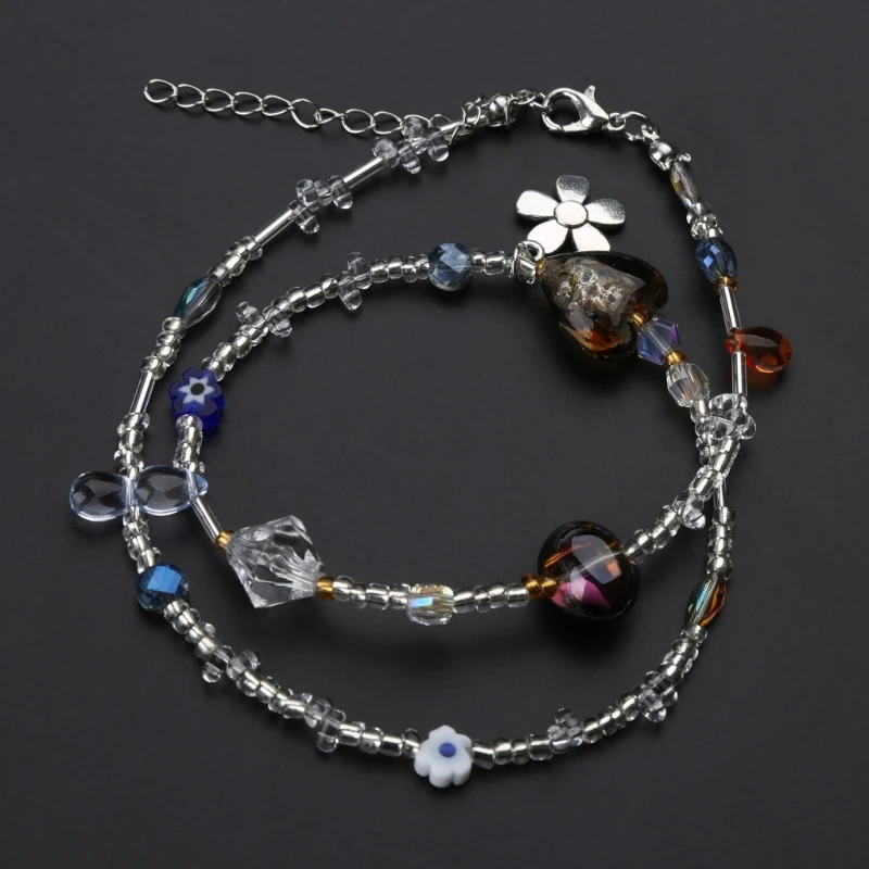 Acrylic Flower Pendant Necklace Crystal Class Gravel Beaded Necklace For Women Cool Y2K Choker Jewelry Exquisite Choker