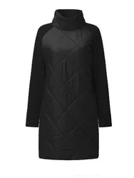 2025 Autumn and Winter women dress long sleeve warm thickening dress Patchwork Turtleneck dress Gary Black Red