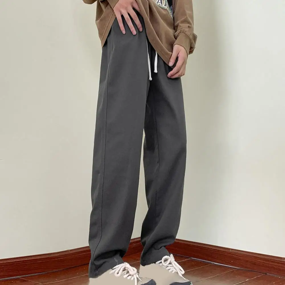 

Japanese Style Men Cargo Pants Elastic Drawstring Waist Work Thick Baggy Pants Pockets Straight Wide Leg Trousers Streetwear