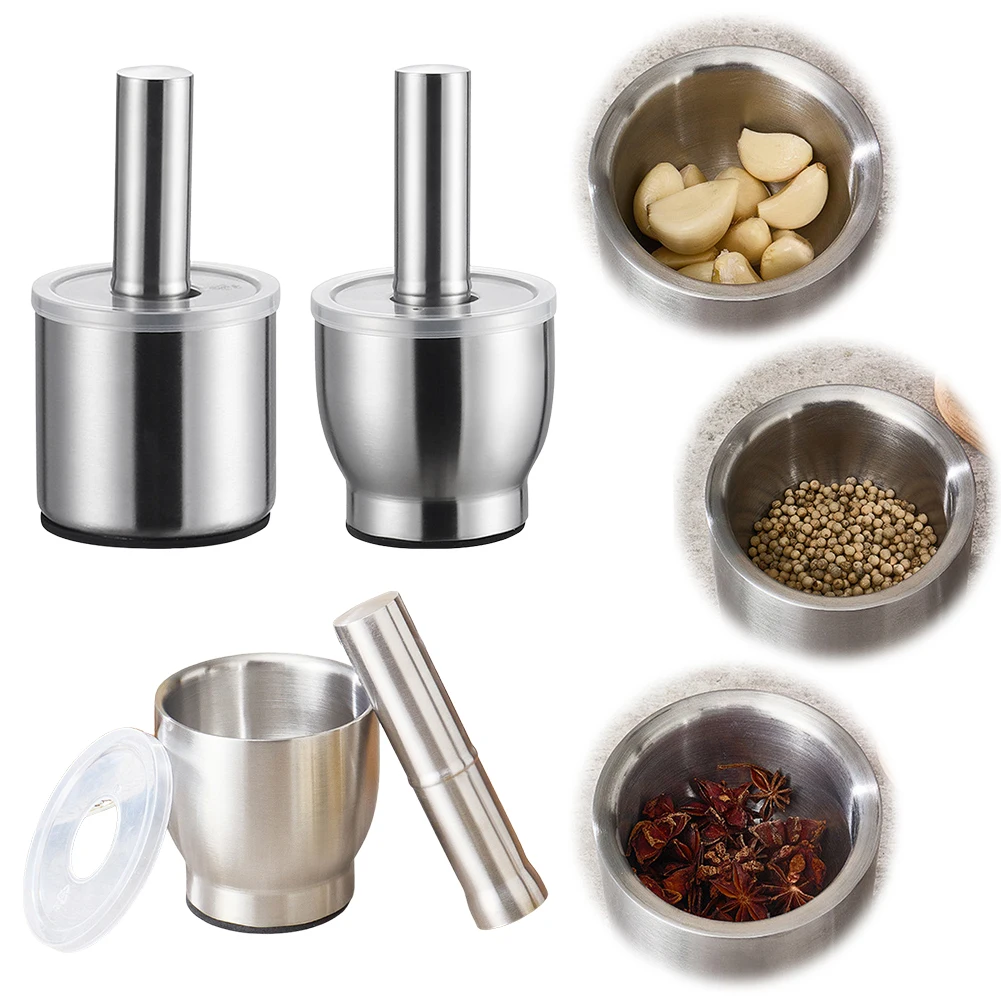 

304 Stainless Steel Thick Grinding Bowl with Lid Pad Multifunction Pill Crusher Anti-Slip Mortar and Pestle Set for Home Kitchen