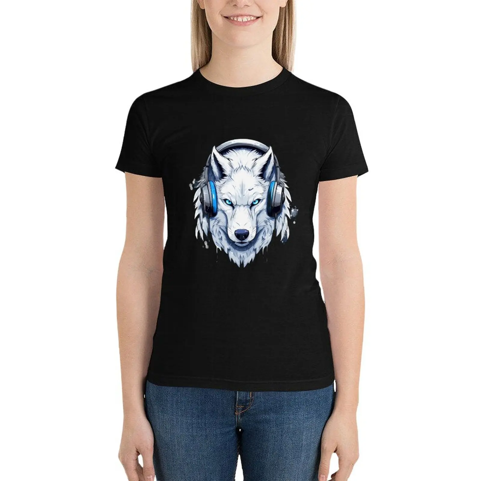 T-shirt Wolf Gamer para mulheres, roupas de verão, camisa engraçada com estampa animal para meninas, camisetas grandes