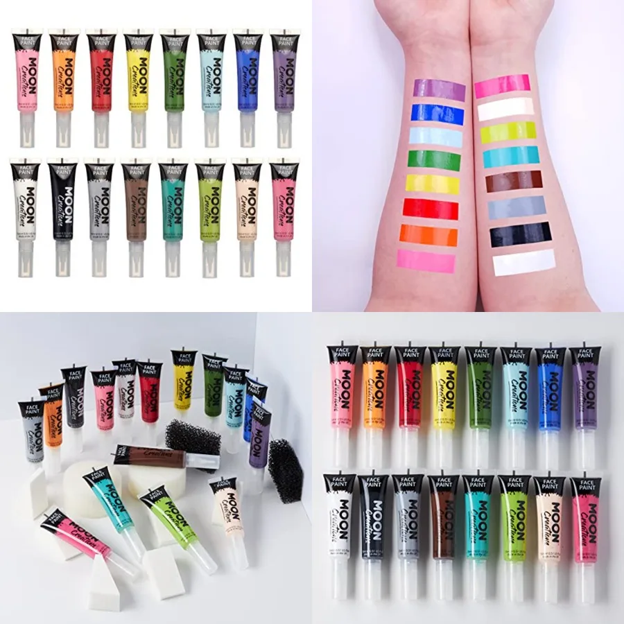 

Face and Body Paint with Brush Applicator by - 0.50fl oz - Set of 16 Colours