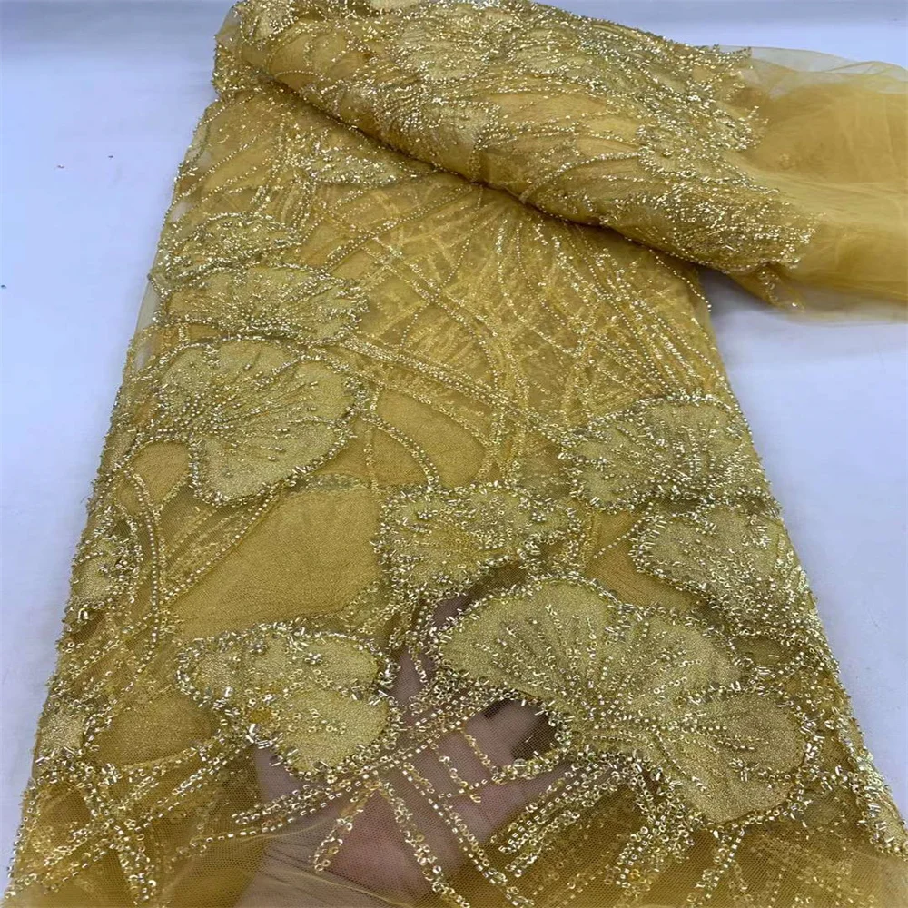 2024 New African Tulle Lace Sequinsd New High Class Beads France Hot Sale Lace Nigerian Handmade Party Bride Wedding Dresses