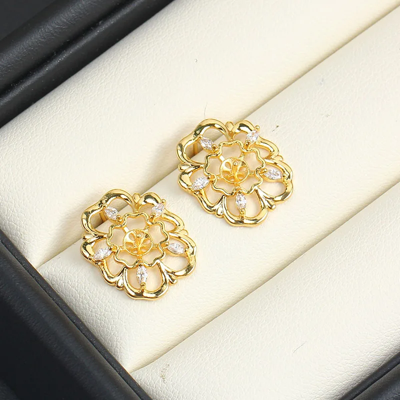 

E053 Золоченые медные серьги-гвоздики с жемчугом и цветком из стерлингового серебра S925, фурнитура для изготовления ювелирных изделий, аксессуары для DIY украшений