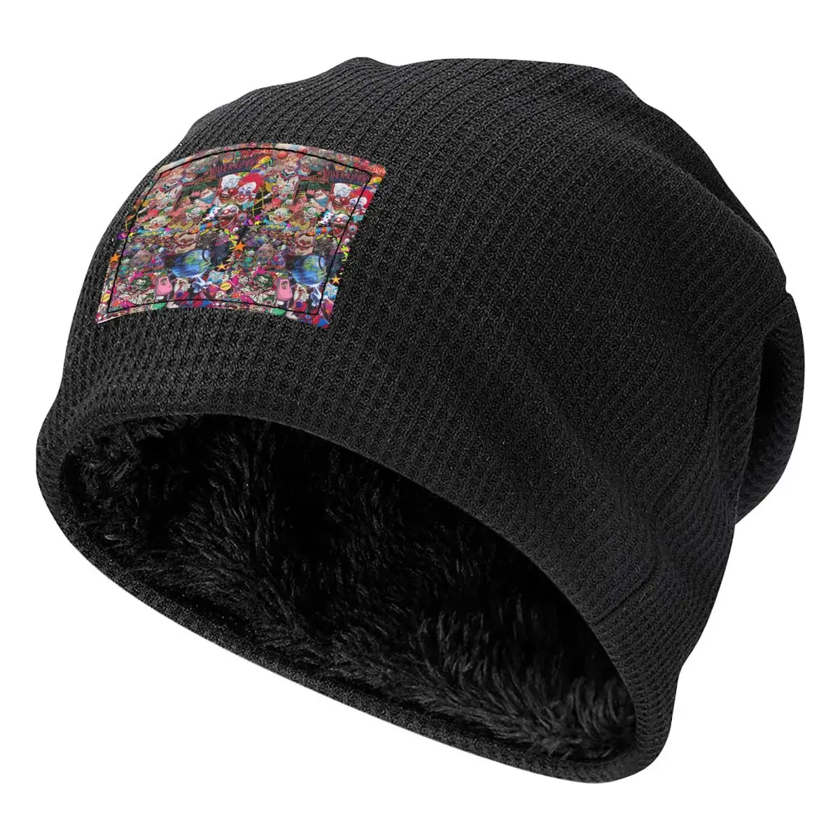 Killer Klowns From Outer Space Waffle Knit Fleece Lined Beanie with PU Leather Patch Unisex Warm Winter Soft Cap