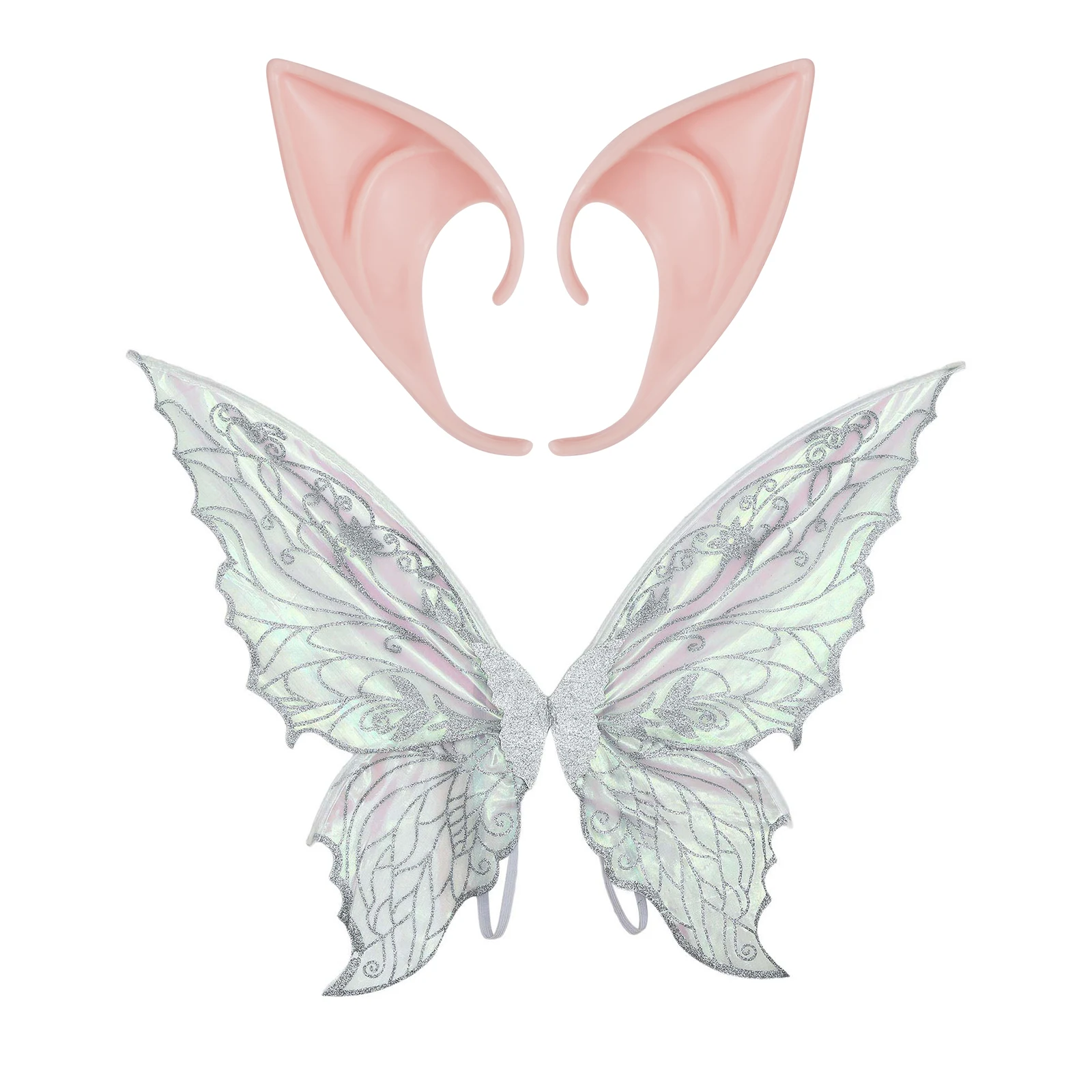 

Gradient Sheer Butterfly Wings Fairy Wings Rubber Pointed Elf Ears Costume Accessory for Women Girl Halloween Carnival Dress Up