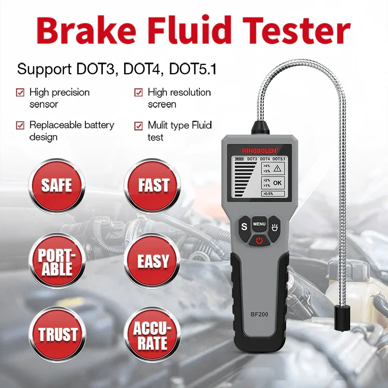 KINGBOLEN BF200 Auto Brake Fluid Tester 12V Car Brake Oil Tool Support DOT3 DOT4 DOT5.1 with LED Indicator check Display