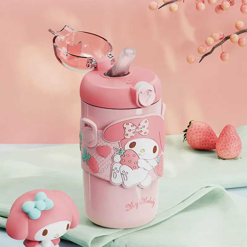 380Ml Cinnamoroll Thermos Cup Kawaii Sanrio KT Cat Melody Kuromi High Capacity Portable Non Slip Heat Insulation Drop Resistance