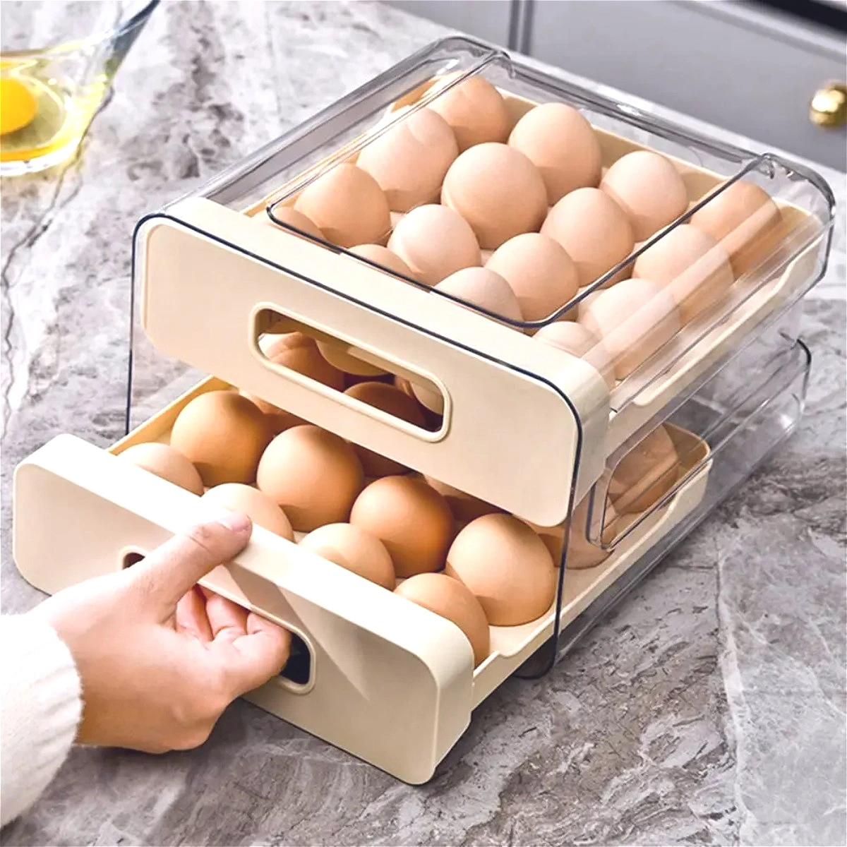 Egg Storage Box Refrigerator 2-Layer Drawer-Type Transparent Eggs Organizer Large Capacity Kitchen Anti-drop Egg Organizer Box