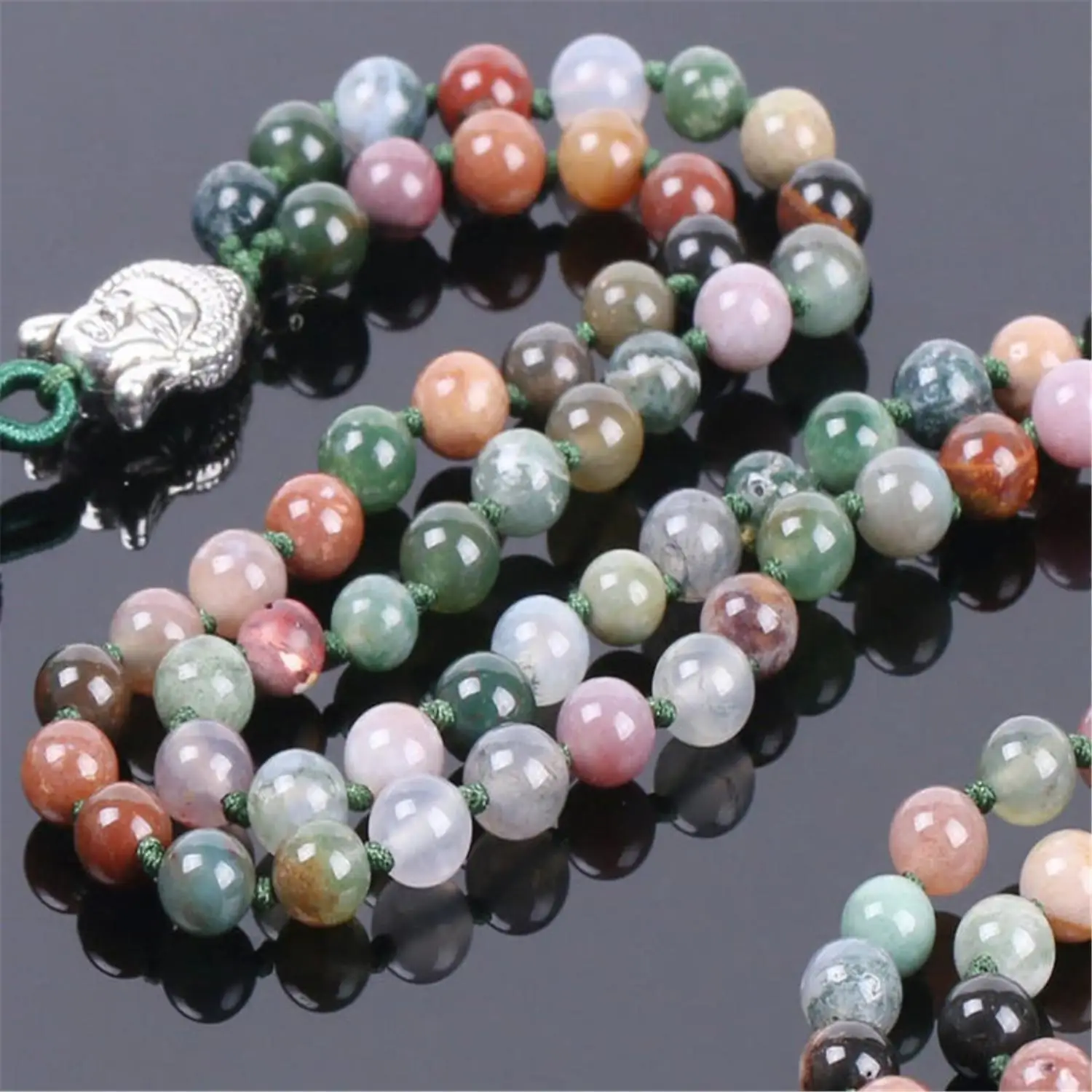 

8mm Indian Agate 108 Beads Handmade Tassel Necklace Trendy Sacred wear TranquilityMeditation Gemstone Relief Mala Yoga