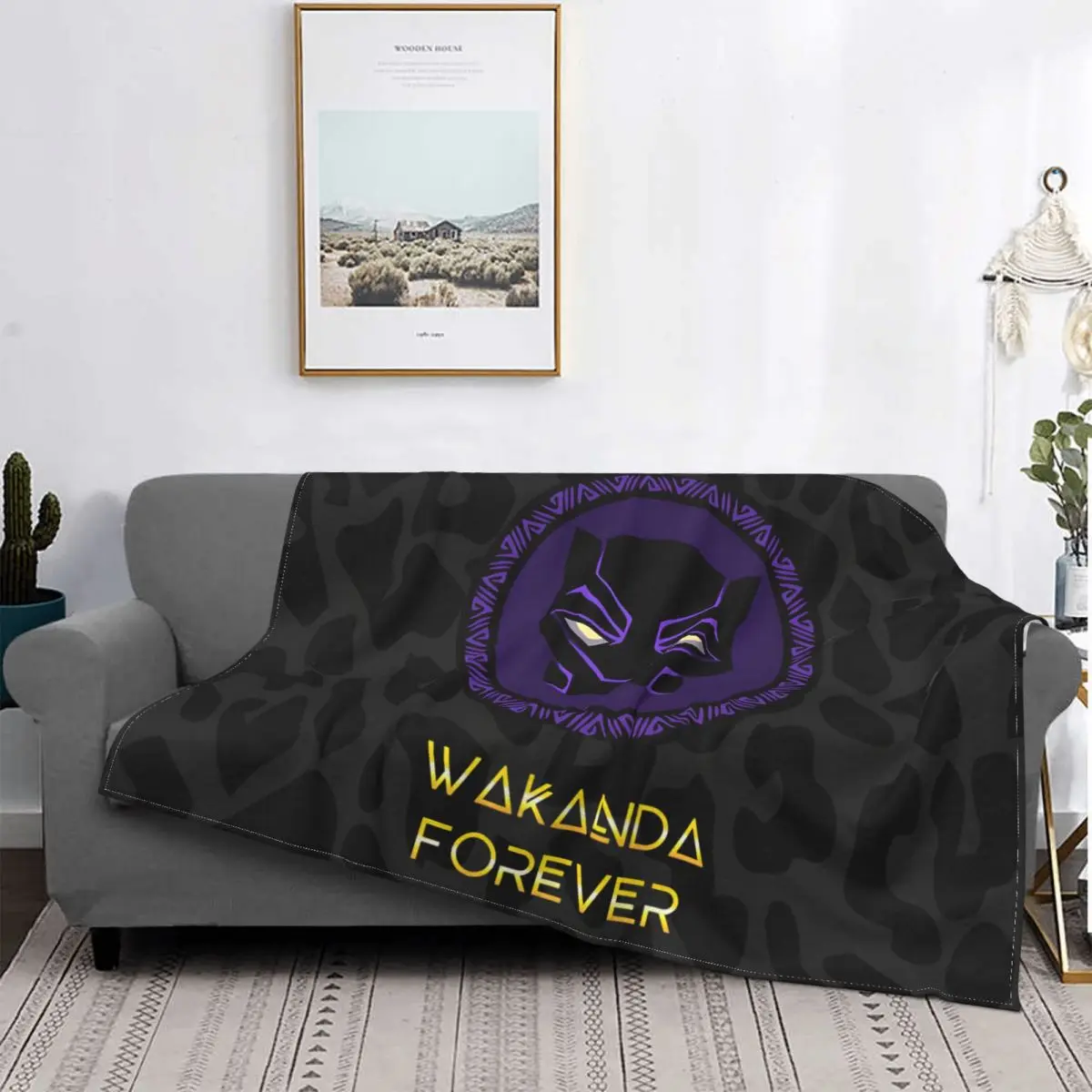 MARVEL Super Hero Black Panther Blanket Velvet All Season Cute Lightweight Throw Blankets For Car Bedspread