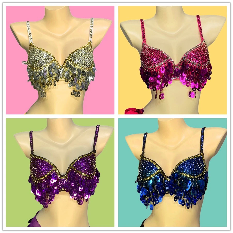 2022 New Beading Sequins Bra Belly Dancing Costume Top Bras For Womens Ladies Nightclub DJ Dancerwear Stage Performance Wear