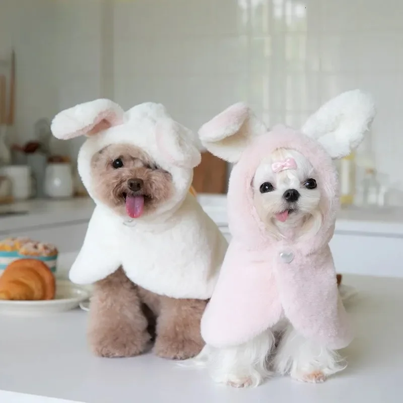 الشتاء ملابس الحيوانات الأليفة أفخم أرنب الكلب خارج عيد الميلاد عباءة سنوات معطف سترة واقية زائد الصوف معطف دافئ سميك