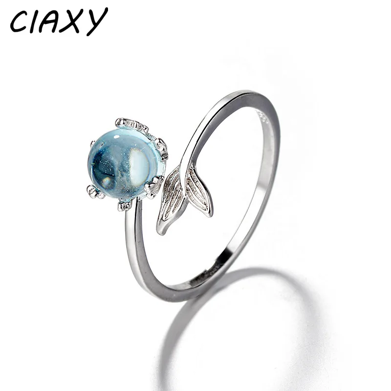 CIAXY Silver Color Mermaid Foam Rings for Women Opening Design Mermaid Index Finger Tail Ring  Korea Fashion Jewelry