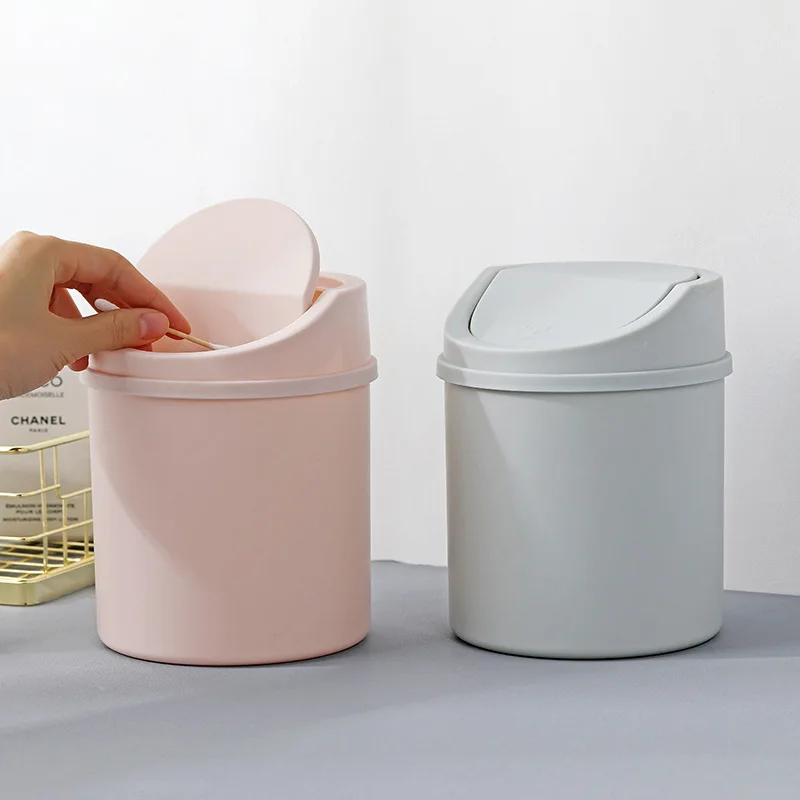 Mini Desktop Bin Small Trash Can Tube with Cover Bedroom Trash Garbage Can Clean Workspace Kitchen Storage Box Home Desk Dustbin