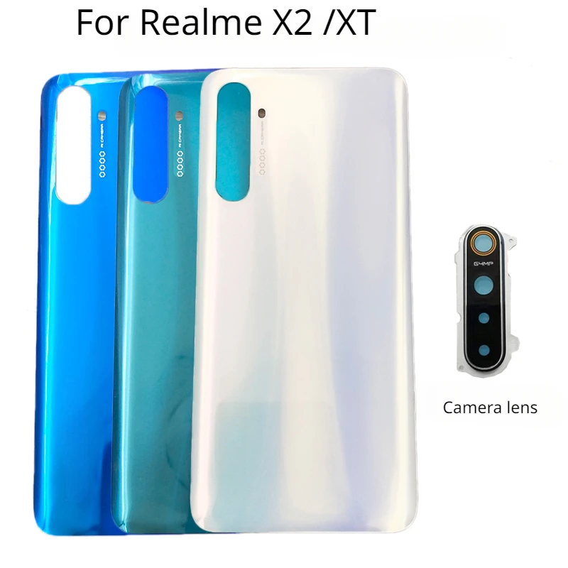 Back Glass for Realme, Battery Cover, Rear Door Housing Case, Replacement with Camera Lens, X2, XT, RMX1991, 1992, 1993, RMX1921