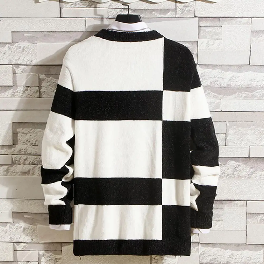 Color Matching Sweater Slim Fit Sweater Colorblock Knitted Men's Winter Sweaters Thick Soft Stylish Pullovers for Outdoor