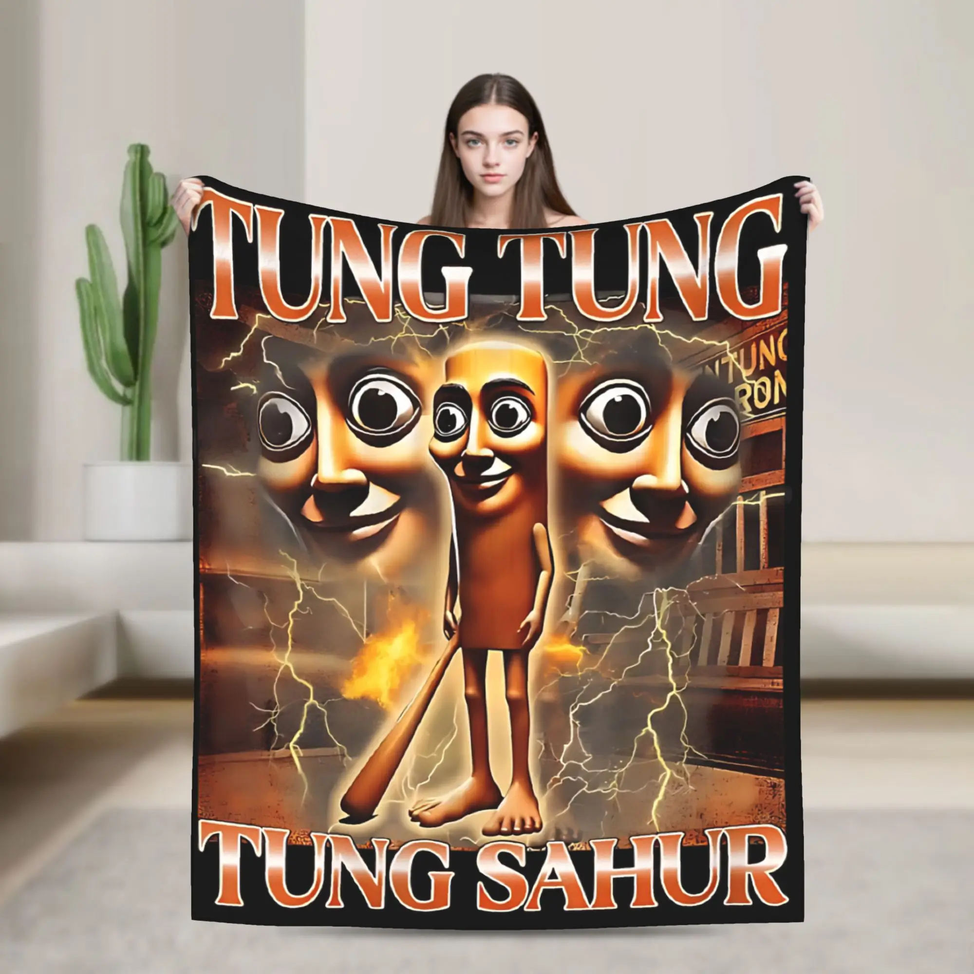 Плед из фланели Tung Tung Tung Sahur: Теплое и мягкое покрывало для детей, домашнего декора, оригинальное покрывало для кровати и дивана