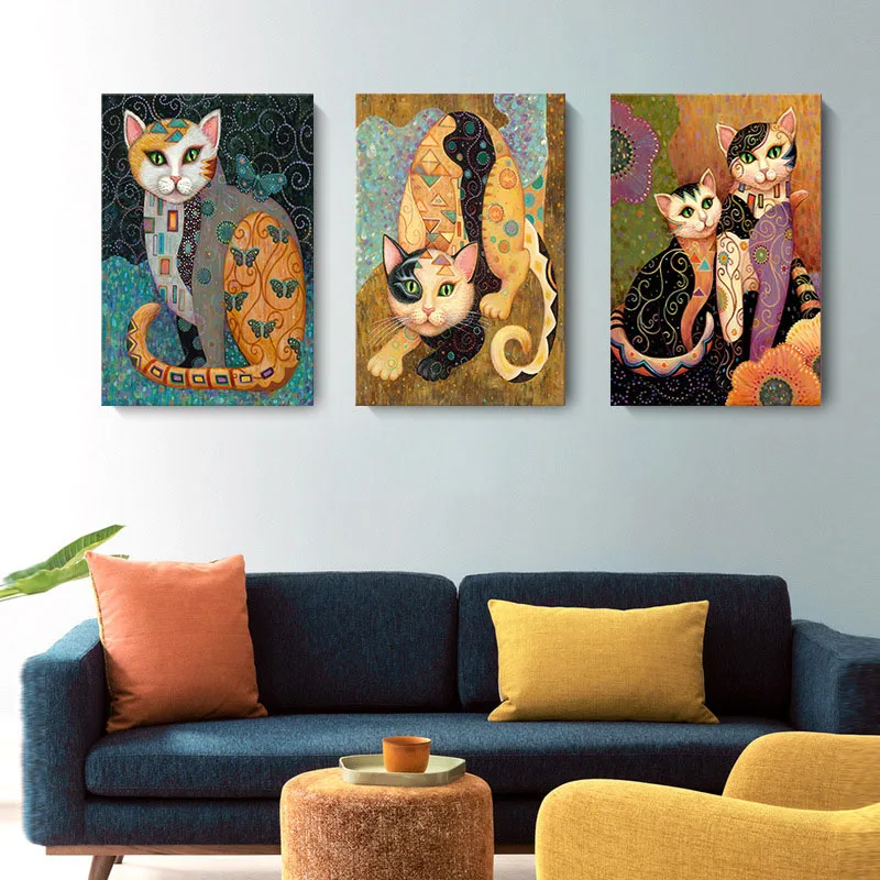 

Gustav Klimt Famous Art Works Cat Canvas Posters and Prints Retro Animal Wall Art Pictures for Living Room Kids Room Decoration